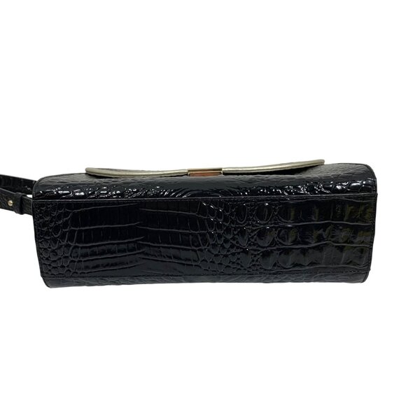 BRAHMIN Fold Over Clasp Shoulder Bag Clutch Crocodile Embossed Leather Silver - Picture 7 of 14